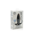 Nu Sensuelle Mini Silicone Vibrating Plug Black packaging featuring a compact anal plug, rechargeable and submersible.