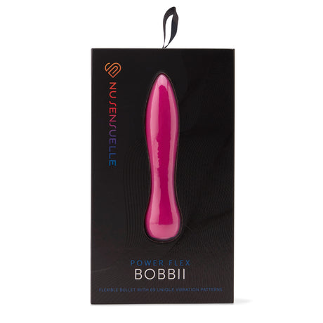 Nu Sensuelle Bobbii Rechargeable Silicone Bullet Magenta packaging featuring a sleek design and vibrant color.