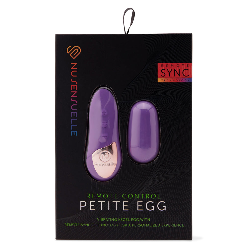 Nu Sensuelle Petite Remote Control Egg Purple packaging with remote and egg design for dynamic stimulation.