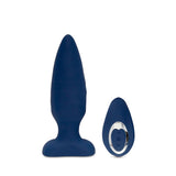 Nu Sensuelle Andii Plug Navy Blue alongside its remote control for enhanced stimulation.