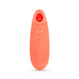 Nu Sensuelle Trinitii Suction Tongue Vibrator Coral in coral color showcasing controls and soft silicone design.