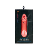Nu Sensuelle Trinitii Suction Tongue Vibrator Coral packaging featuring triple action sensations.