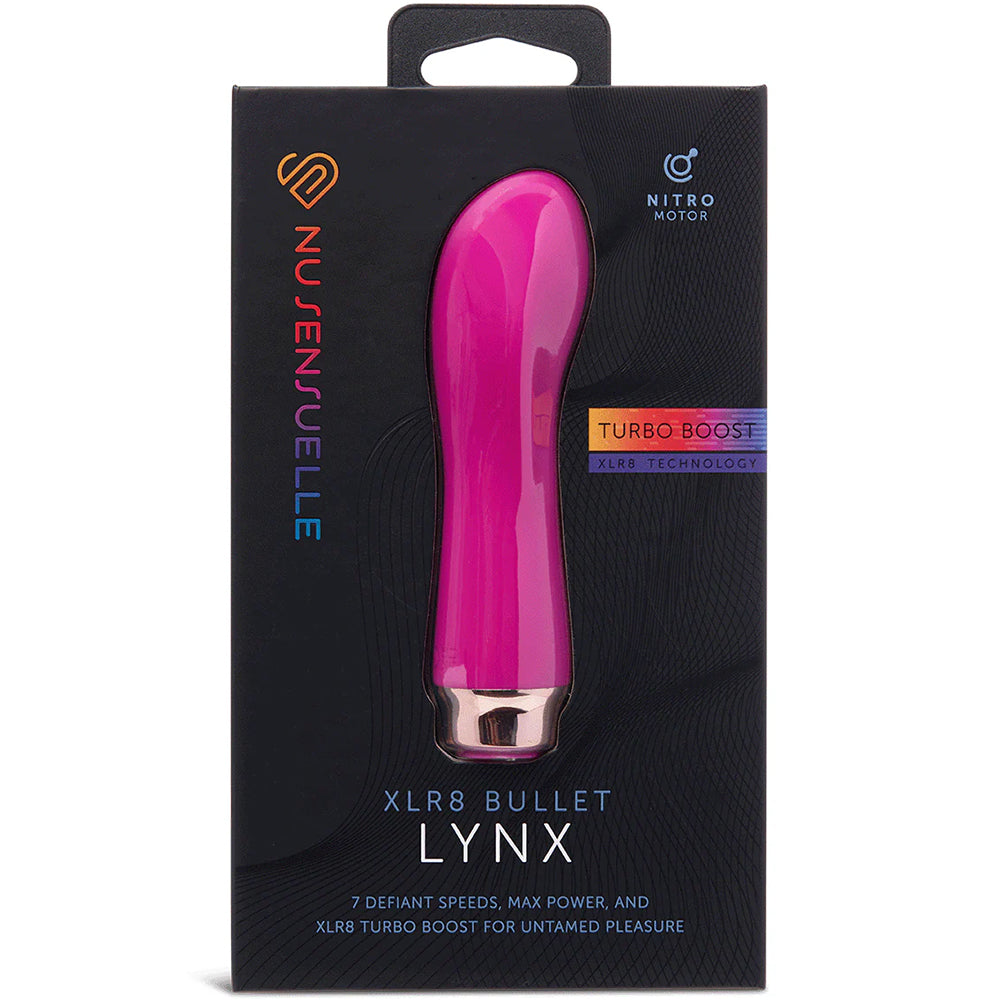 Nu Sensuelle Lynx Bullet With Nitro Motor Magenta packaging showcasing its sleek design and features.