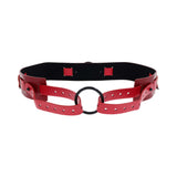 Sex & Mischief Exs & Ohs Bound and Belted black and red faux leather restraint belt for BDSM.