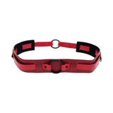 Sex & Mischief Exs & Ohs Bound and Belted restraint belt featuring sleek faux leather and red accents.