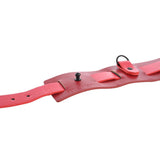 Sex & Mischief Exs & Ohs Bound and Belted faux leather restraint belt with red accents and versatile functionality.