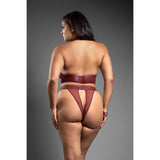 Fantasy Lingerie Domina Embossed Faux Leather Convertible Bra with Chain Leash & Open Panty Queen Size