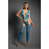 Fantasy Lingerie Sheer Everlasting Reversible Footless Floral Knit Bodystocking & G-String Panty O/S
