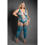 Fantasy Lingerie Sheer Everlasting Reversible Footless Floral Knit Bodystocking & G-String Panty Queen Size
