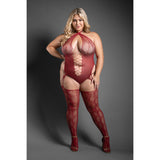 Fantasy Lingerie Sheer Pretty Poison Crotchless Snakeskin Knit Teddy Bodystocking with Versatile Neckline Queen Size