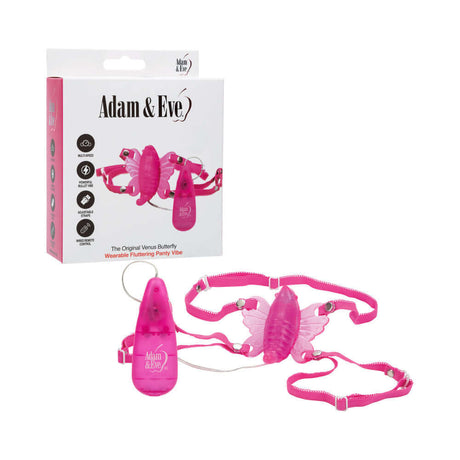 Adam & Eve The Original Venus Butterfly Vibrator packaging with product displayed, showcasing its design and features.