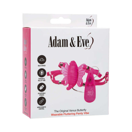 Adam & Eve The Original Venus Butterfly Vibrator packaging showing a wearable fluttering panty vibe.