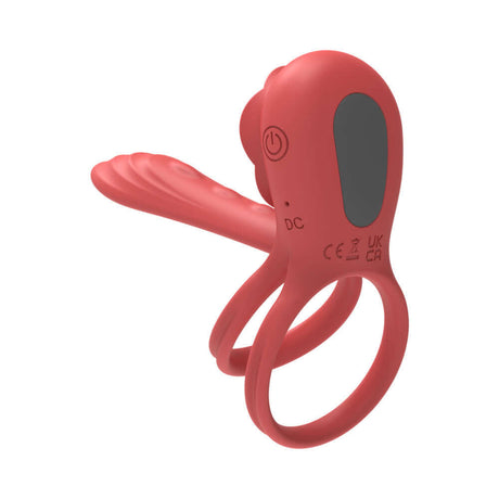 Adam & Eve Vibrating Rose Girth Enhancer Couples Triple Stimulator with rose design and dual rings.