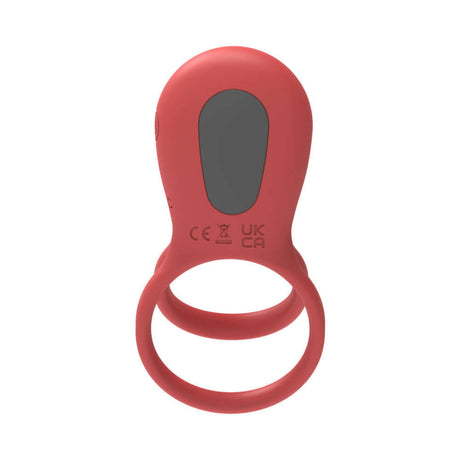 Adam & Eve Vibrating Rose Girth Enhancer Couples Triple Stimulator in red design with dual rings.