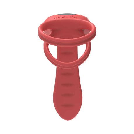 Adam & Eve Vibrating Rose Girth Enhancer Couples Triple Stimulator in red with dual rings and textured shaft.