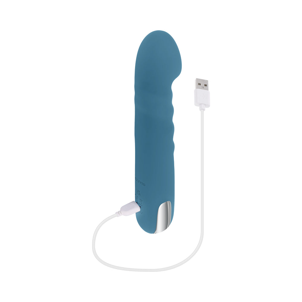 Evolved Queen Of All Trades Rechargeable Silicone Thrusting and Rotating Vibrator Teal