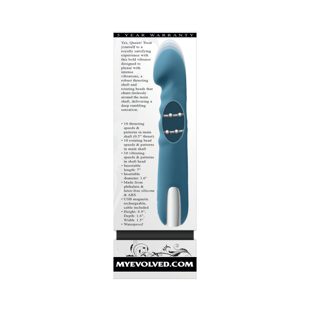 Evolved Queen Of All Trades Rechargeable Silicone Thrusting and Rotating Vibrator Teal