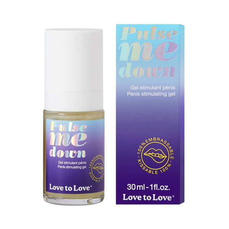 Love to Love Pulse Me Down Penis Stimulating Gel 1 Oz with packaging, enhancing sensations for pleasure.