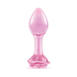 b-Vibe Glass Pink Roses Training Plug Set with a sleek glass design in dusty pink and rose-detailed base.