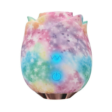 Adam and Eve Eves Ravishing Rose Tapping Clitoral Stimulator in galaxy rainbow finish with soft tip.