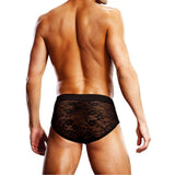 Prowler Lace Brief Black XL Mens Underwear showcasing a model from the back, highlighting the stylish lace design.