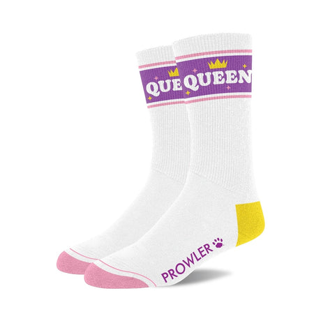 Prowler Queen Socks featuring a vibrant design with purple 'QUEEN' text and colorful accents for a bold fashion statement.
