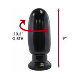Prowler RED Thud 8 inches Anal Plug Black showcasing dimensions of 10.5 inches girth and 9 inches height.