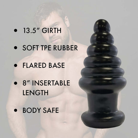 Prowler RED Twisted Tease Anal Plug Black features 13.5" girth, soft TPE rubber, flared base, and 8" insertable length.