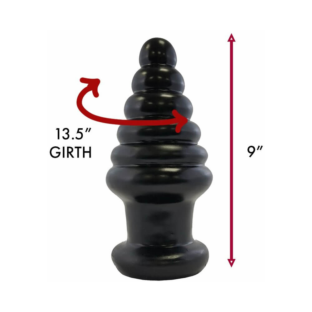 Prowler RED Twisted Tease Anal Plug Black with 9-inch length and 13.5-inch girth for adventurous anal play.