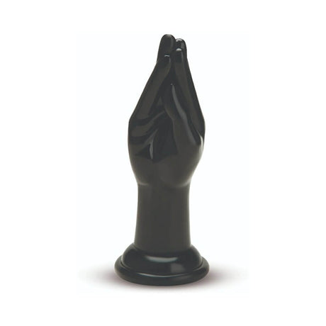 Prowler RED Stretch Fisting Dildo Black 9.5 inch shown in a sleek design resembling a stylized fist.