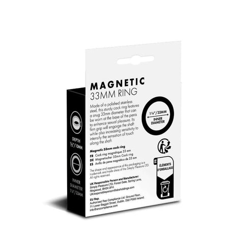 Prowler RED Magnetic 33 mm Cock Ring packaging showing product details and features.