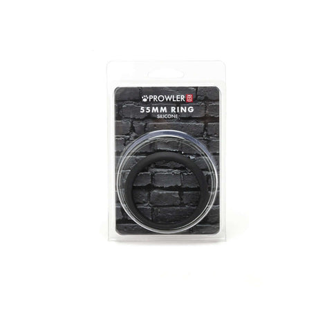 Prowler RED 55 mm Silicone Ring Black in packaging against a black brick background.