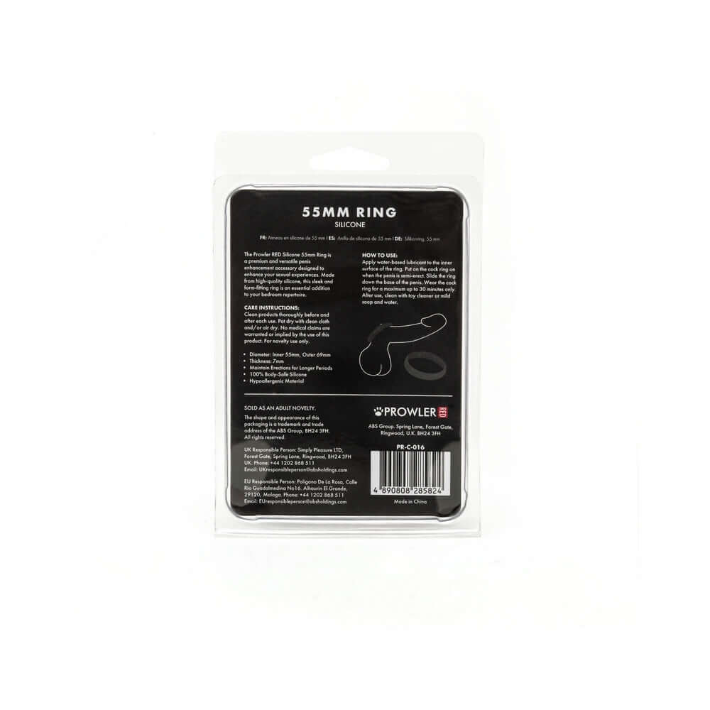 Prowler RED 55 mm Silicone Ring Black packaging with instructions and features.