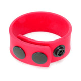Prowler RED Silicone Cock Strap Red featuring a vibrant red silicone design with dual black buttons for added style.
