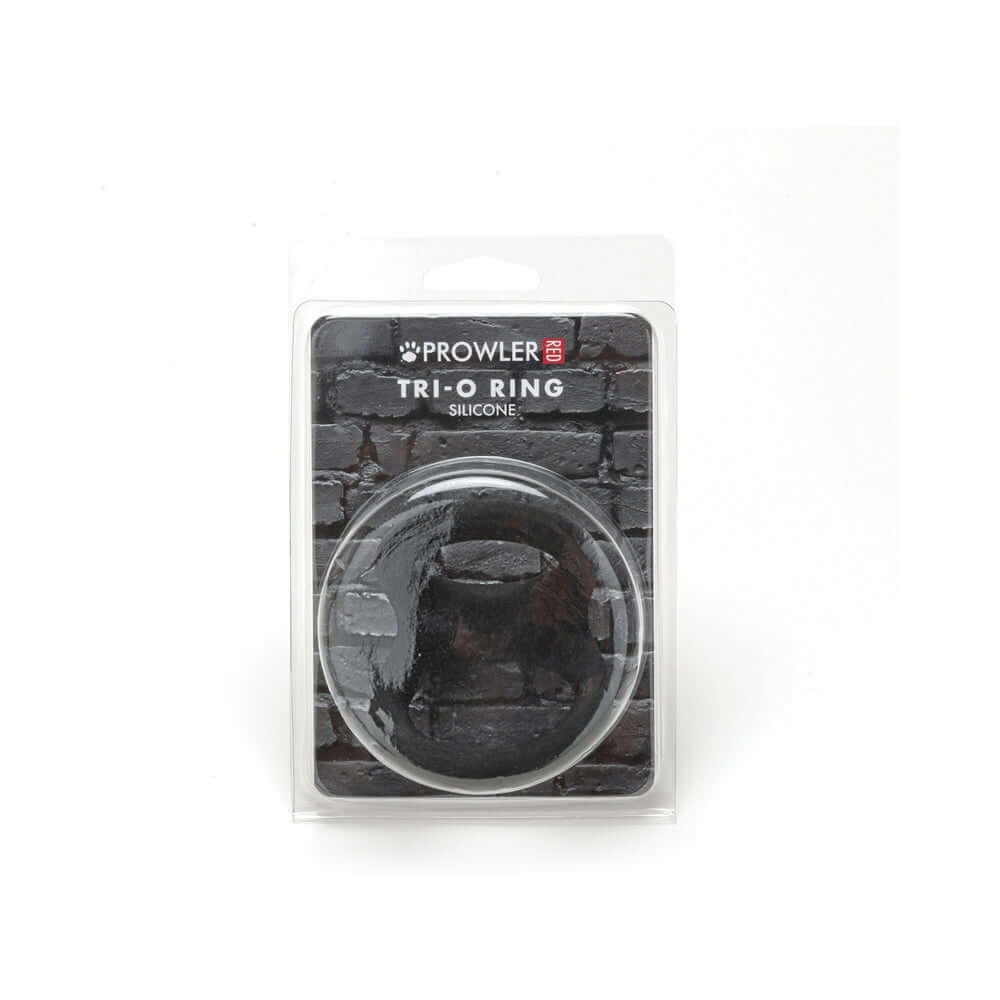 Prowler RED Tri-O Silicone Ring Black packaging featuring a triple-ring design for support and sensation.