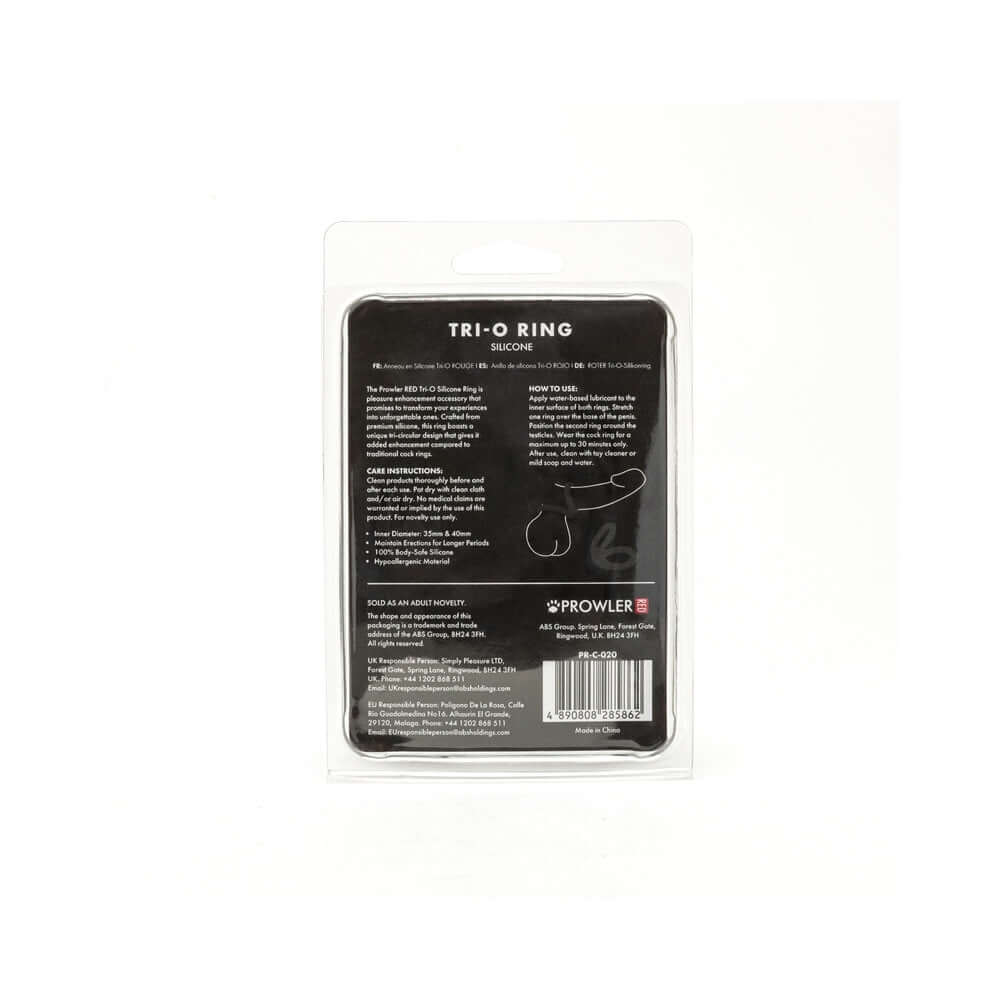 Prowler RED Tri-O Silicone Ring Black packaging with product information and care instructions.