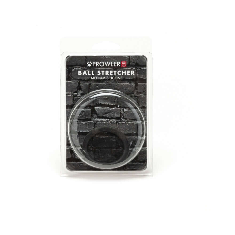 Prowler RED Silicone Ball Stretcher Black M packaging, highlighting its premium body-safe silicone design.