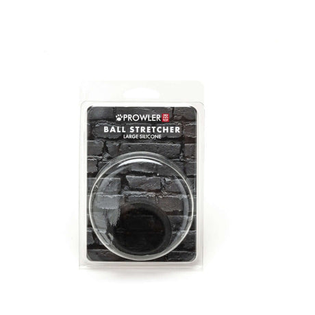 Prowler RED Silicone Ball Stretcher Black L packaging for comfortable and flexible fit in premium body-safe silicone.