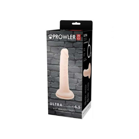 Prowler RED Ultra Cock 6.5 inch Realistic Dildo Vanilla packaging on a dark background.