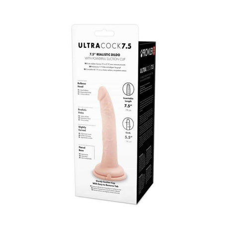 Prowler RED Ultra Cock 7.5 inch Realistic Dildo Vanilla packaging showcasing suction cup details.