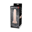 Prowler RED Ultra Cock 8 inch Realistic Dildo Vanilla packaging on display against a brick background.