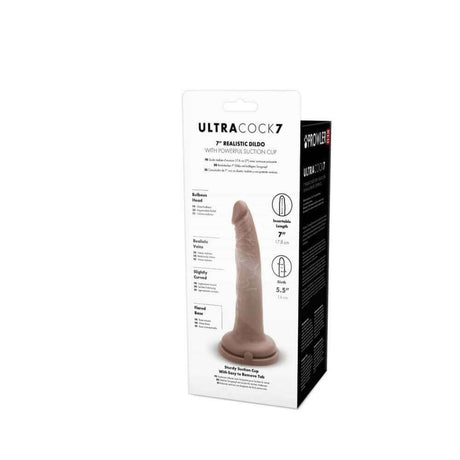 Prowler RED Ultra Cock 7 inch Realistic Dildo Caramel with powerful suction cup packaging.