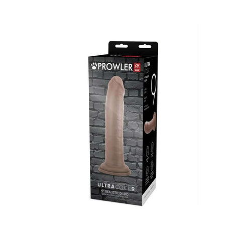 Prowler RED Ultra Cock 9 inch Realistic Dildo Caramel packaging showcasing a lifelike design and natural shape.