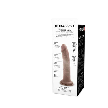 Prowler RED Ultra Cock 9 inch Realistic Dildo Caramel packaging with product details and suction clip features.
