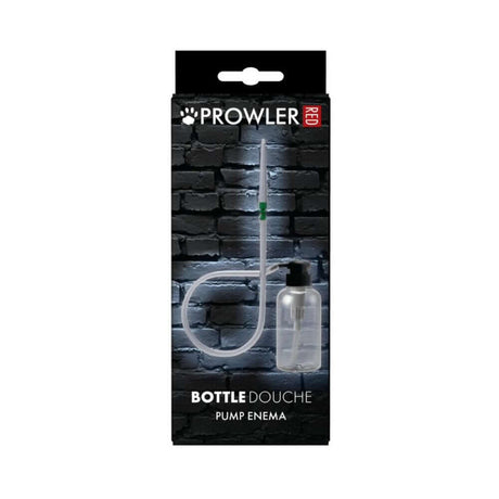 Prowler RED Bottle Douche Pump Enema packaging showing a clear bottle and flexible tube design.