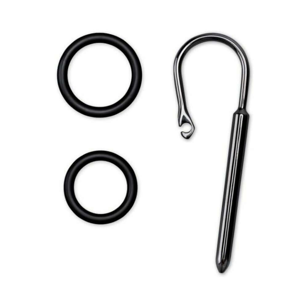 Prowler RED Urethral Plug & Ring Stainless Steel alongside two black O-rings for enhanced pleasure and exploration.
