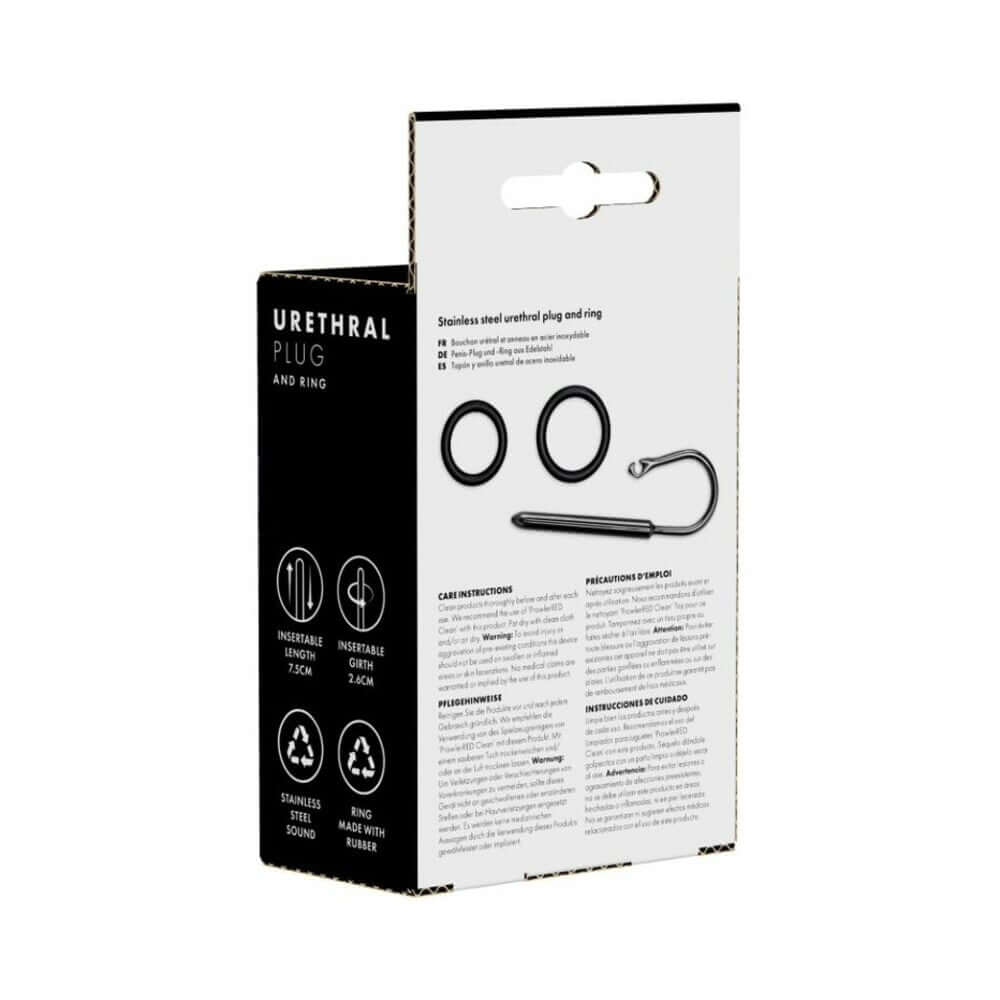 Prowler RED Urethral Plug & Ring Stainless Steel packaging with plug and ring details.