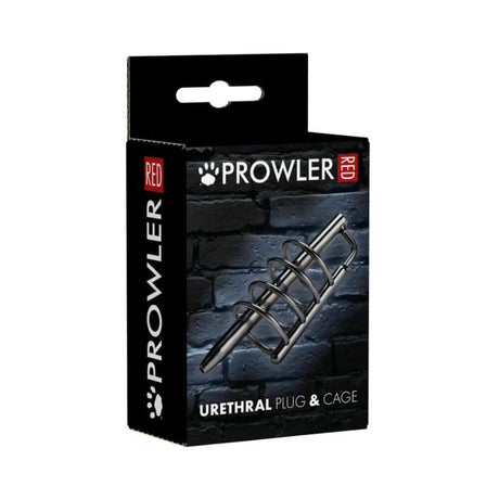 Prowler RED Urethral Plug & Cage Stainless Steel packaging design with black background.