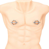 Prowler RED Magnetic Nipple Crown Clamps on a torso model, showcasing their unique crown-inspired design and adjustable pressure.