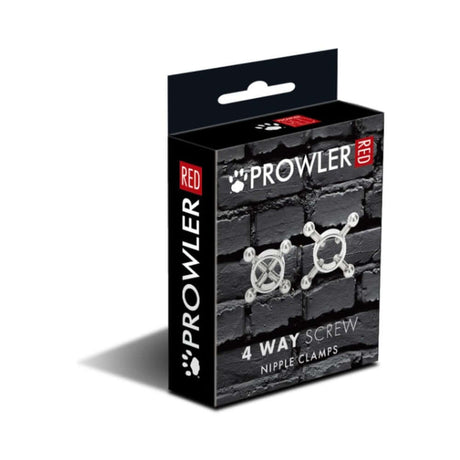 Prowler RED 4 Way Screw Nipple Clamp Set packaging with a bold design on a dark brick background.